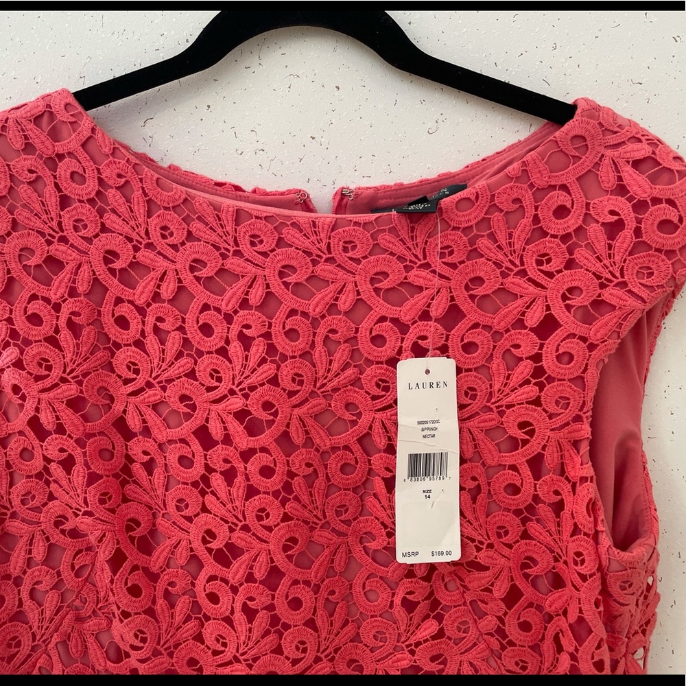Beautiful coral guipure dress by Ralph Lauren.
